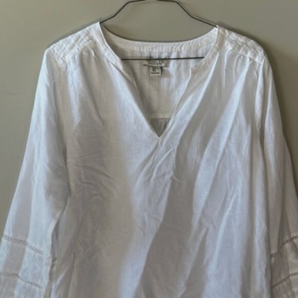 Rachel Zoe white linen and cotton v neck long sleeve blouse - Picture 2 of 6